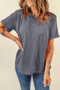 Gray Casual Plain Crew Neck