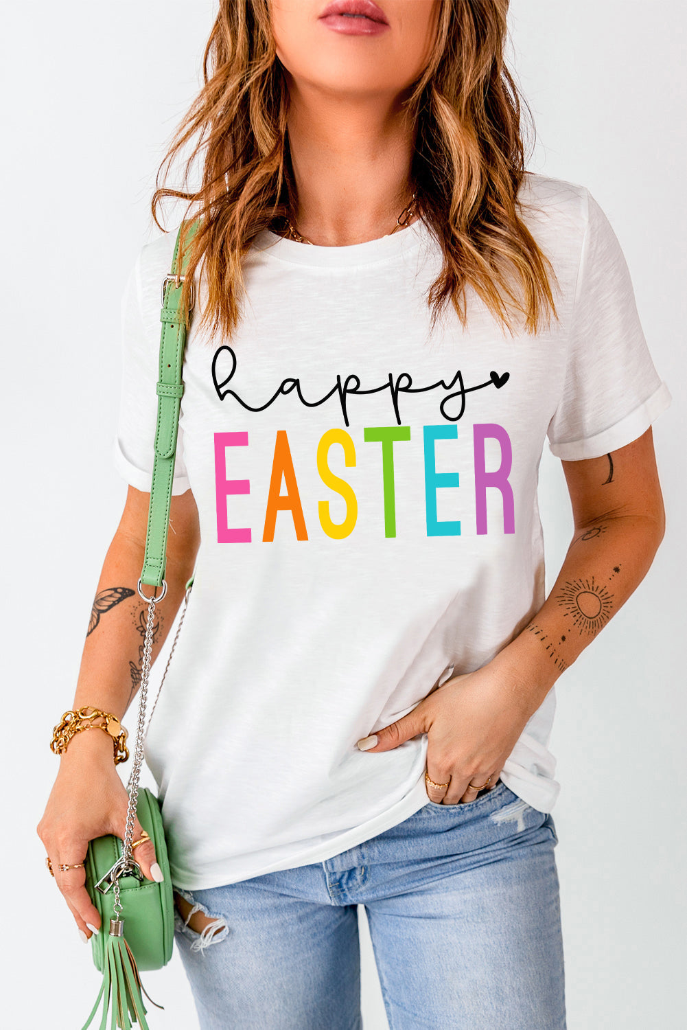 White Happy Easter Round Neck