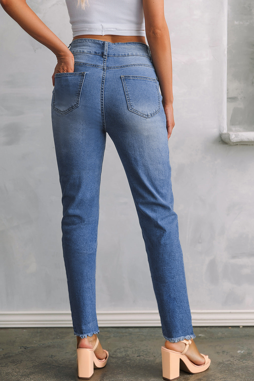 Slim Raw Hem Button Double Fit Jeans