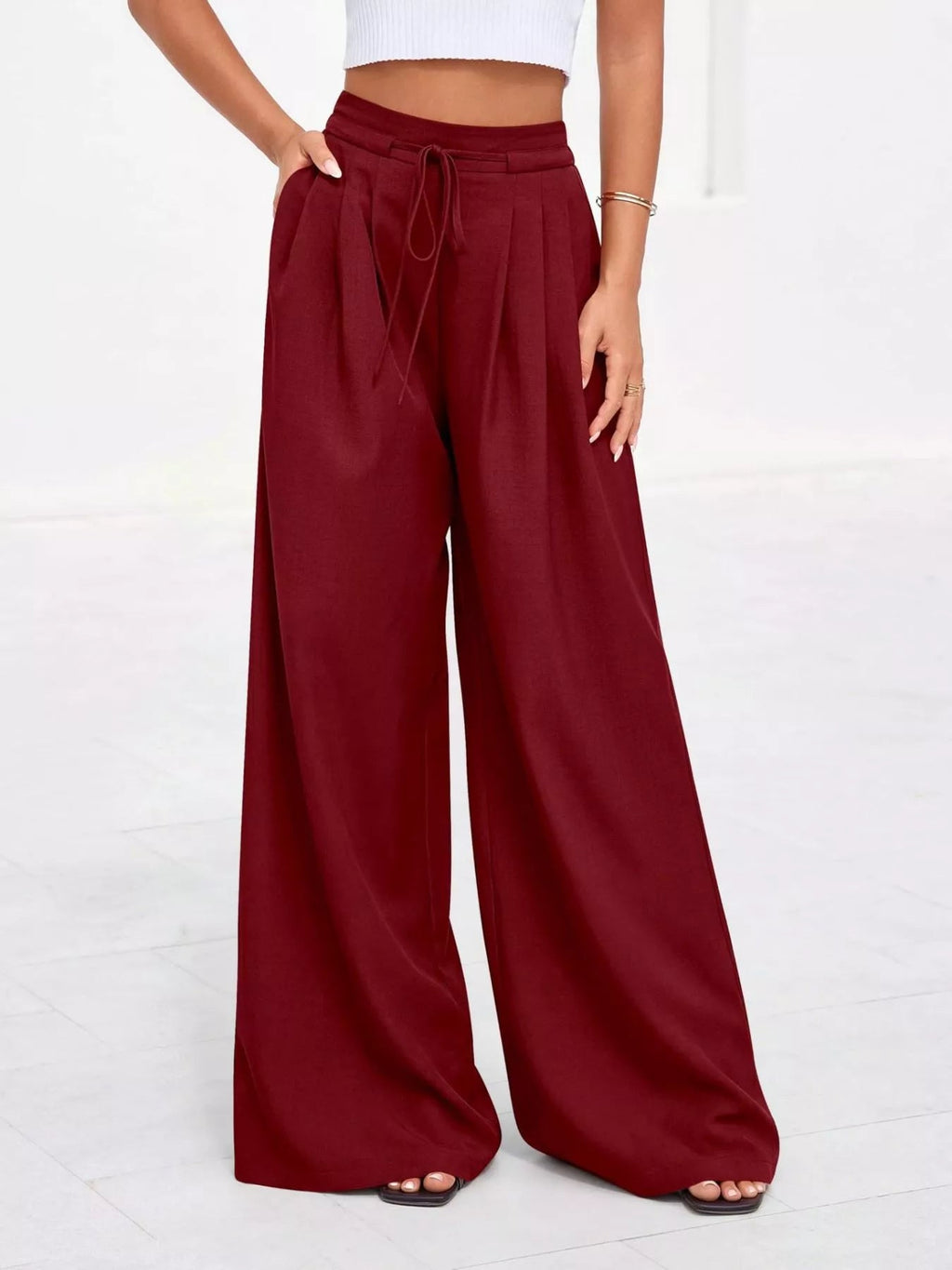 Full Size High Waisted Wide Leg Pleated Pants Plus Size