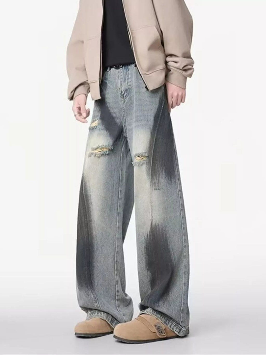 Men's Plus Size Distressed Wide Leg Jeans