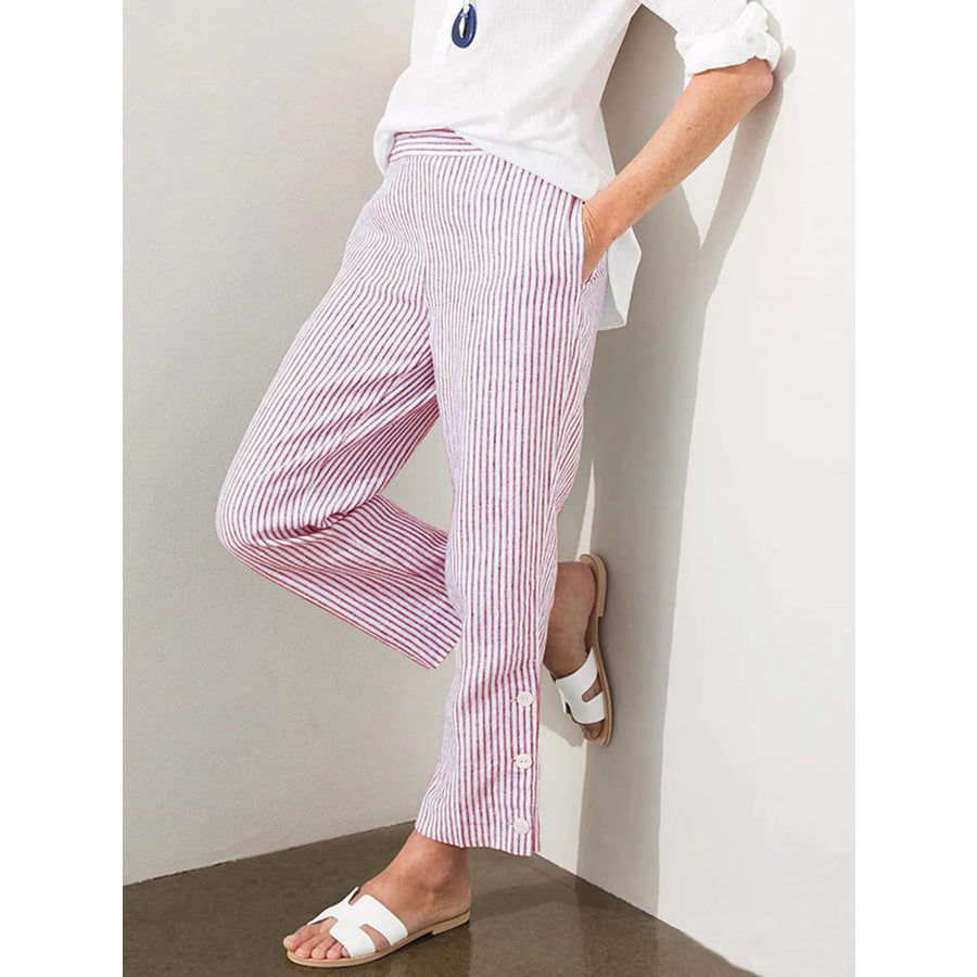 Full Size Striped Side Button Detail Pants Plus Size