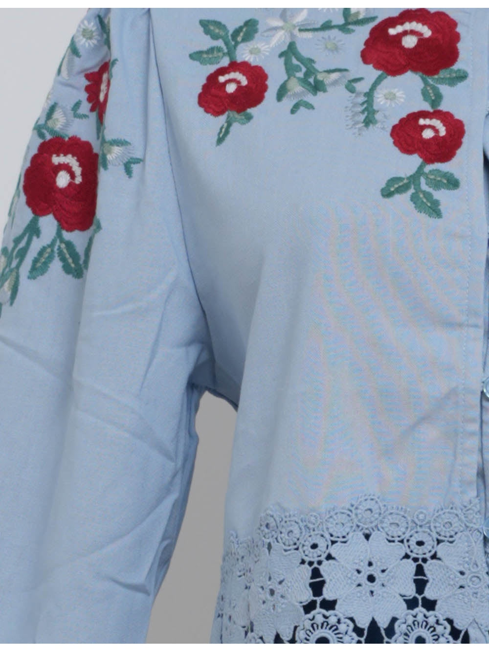 Boho Embroidery Lace Hem Blouse