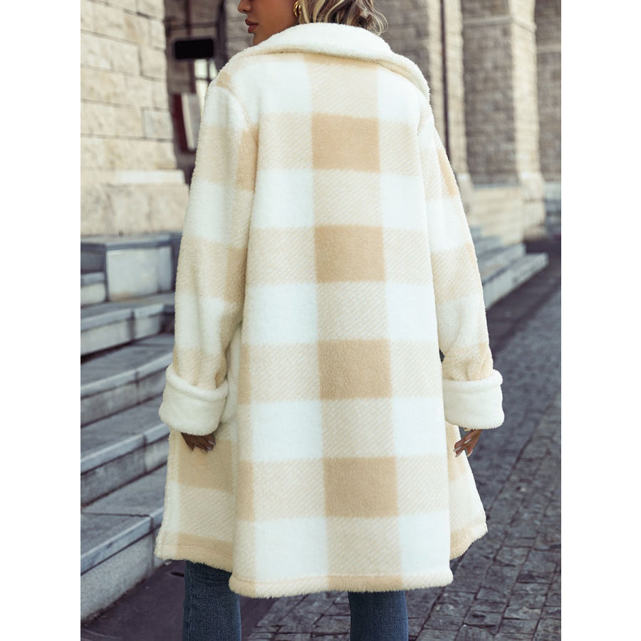 Plaid Button Down Coat with Pockets Jacket
