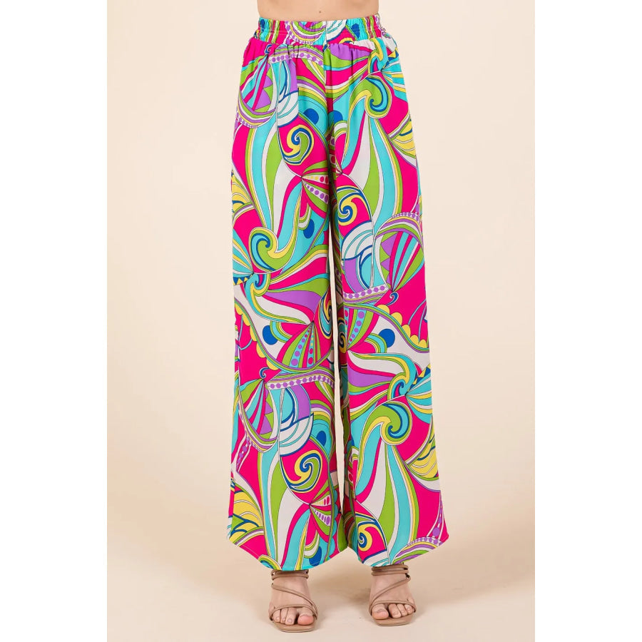 Abstract Print Elastic Waist Wide Leg Pants