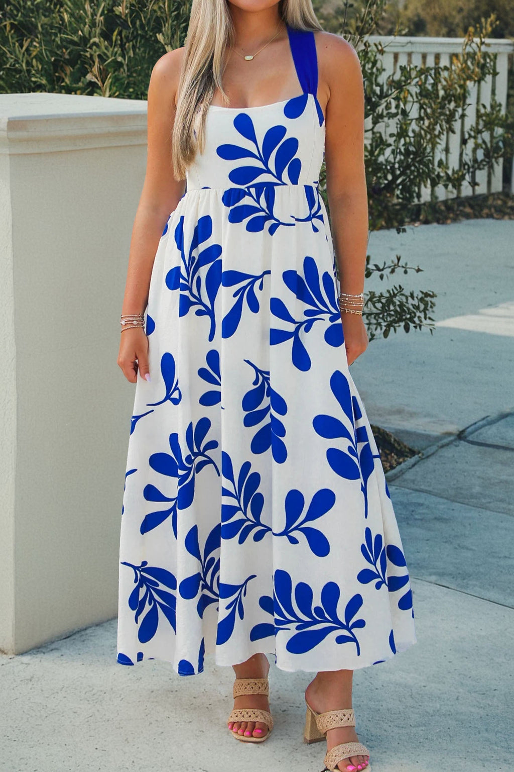 Maxi Floral Print Crisscross Tie Back Sleeveless Long Dress