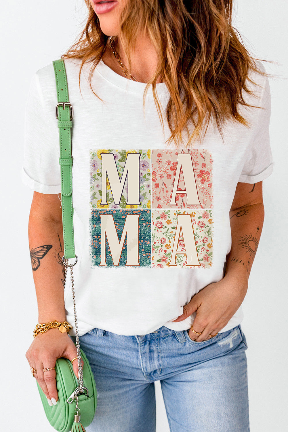 White Mama Floral Block Graphic
