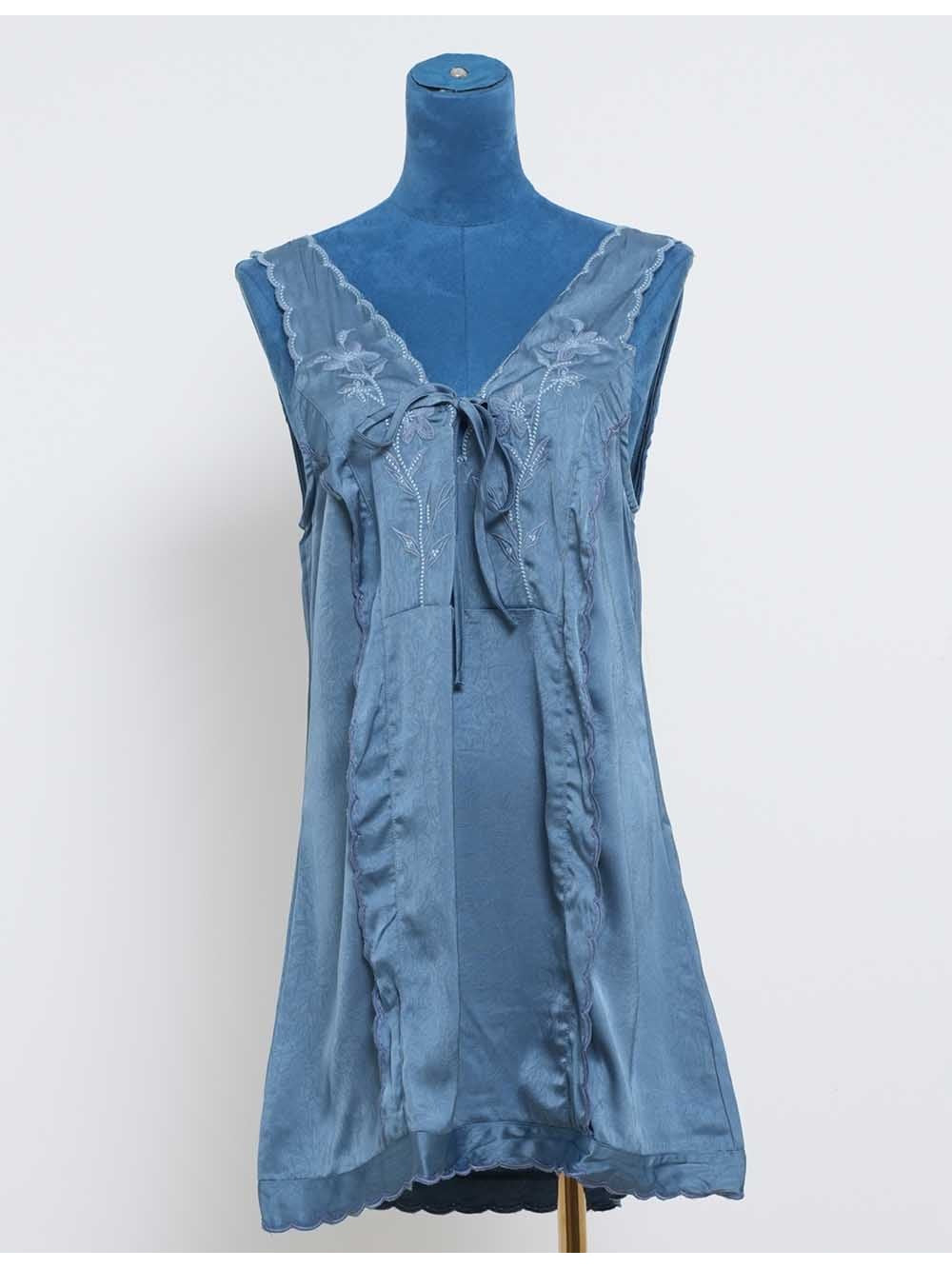 Scalloped Trim Embroidery V Neck Sleeveless Tank Mini Dress