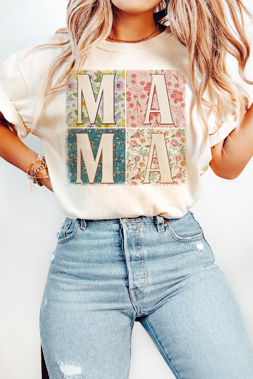 White Mama Floral Block Graphic