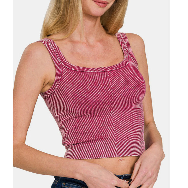 Soft Washed Ribbed Scoop Neck Wide Strap Tank