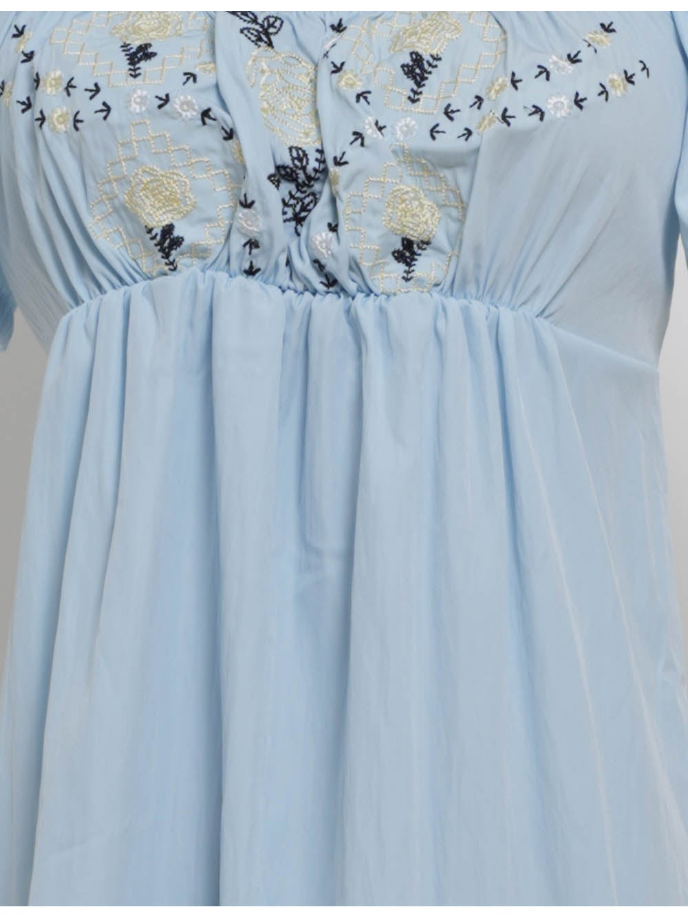 Embroidery Square Neck Bow Mini Dress