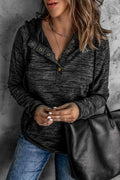 Heathered Print Button Snap Neck Hoodie