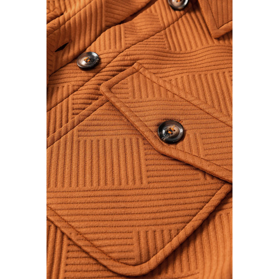 Textured Button Down Collared Neck Coat Jacket