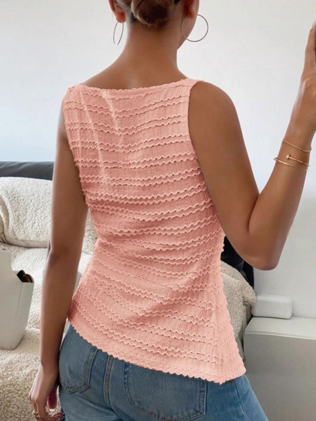 Textured Button Front Tank