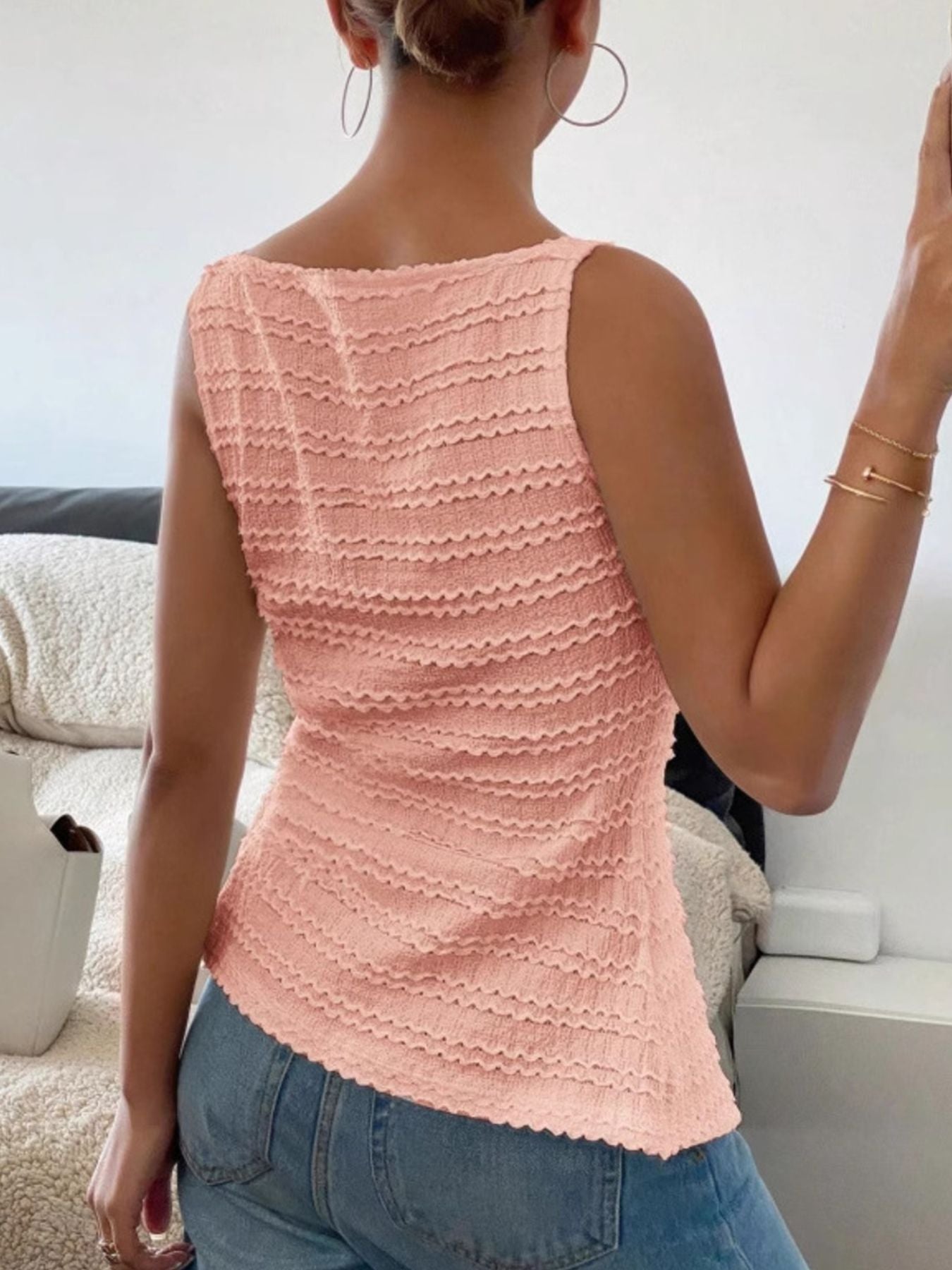 Textured Button Front Tank