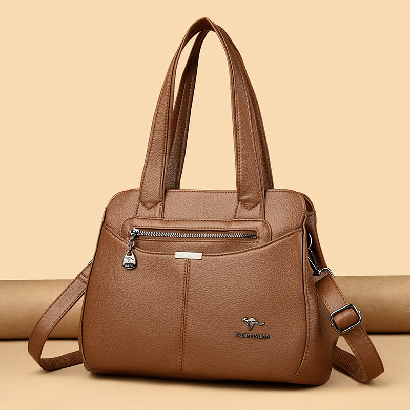 Refined Soft Zip-Top Shoulder Bag