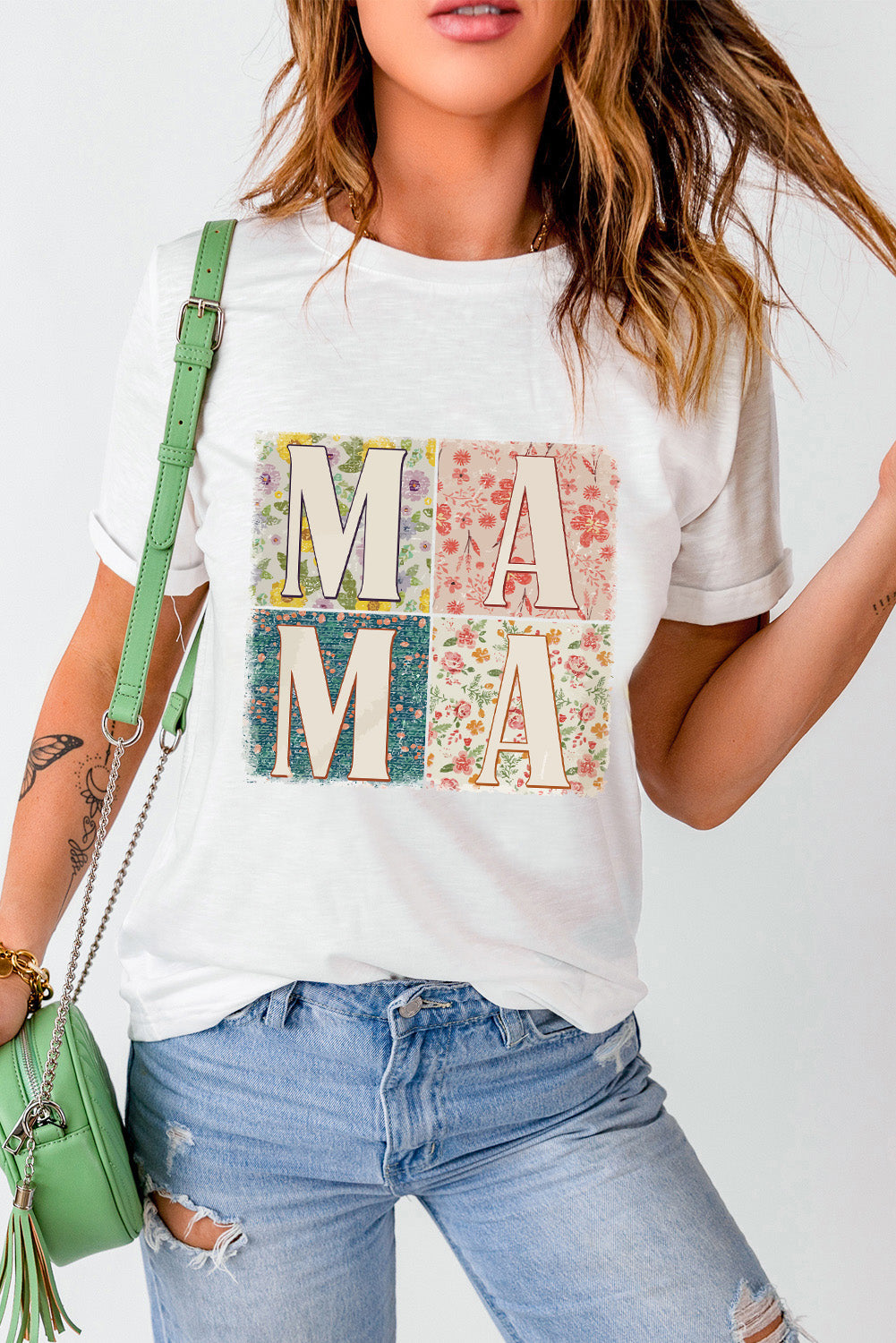 White Mama Floral Block Graphic