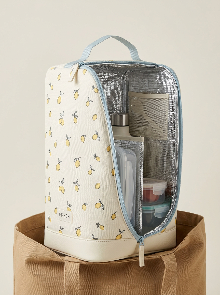Fresh Food Lover Lemon Pattern Printed Insulated Lunch Bag