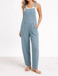 Casual Overall Solid Color Barrel Leg Denim Jumpsuit