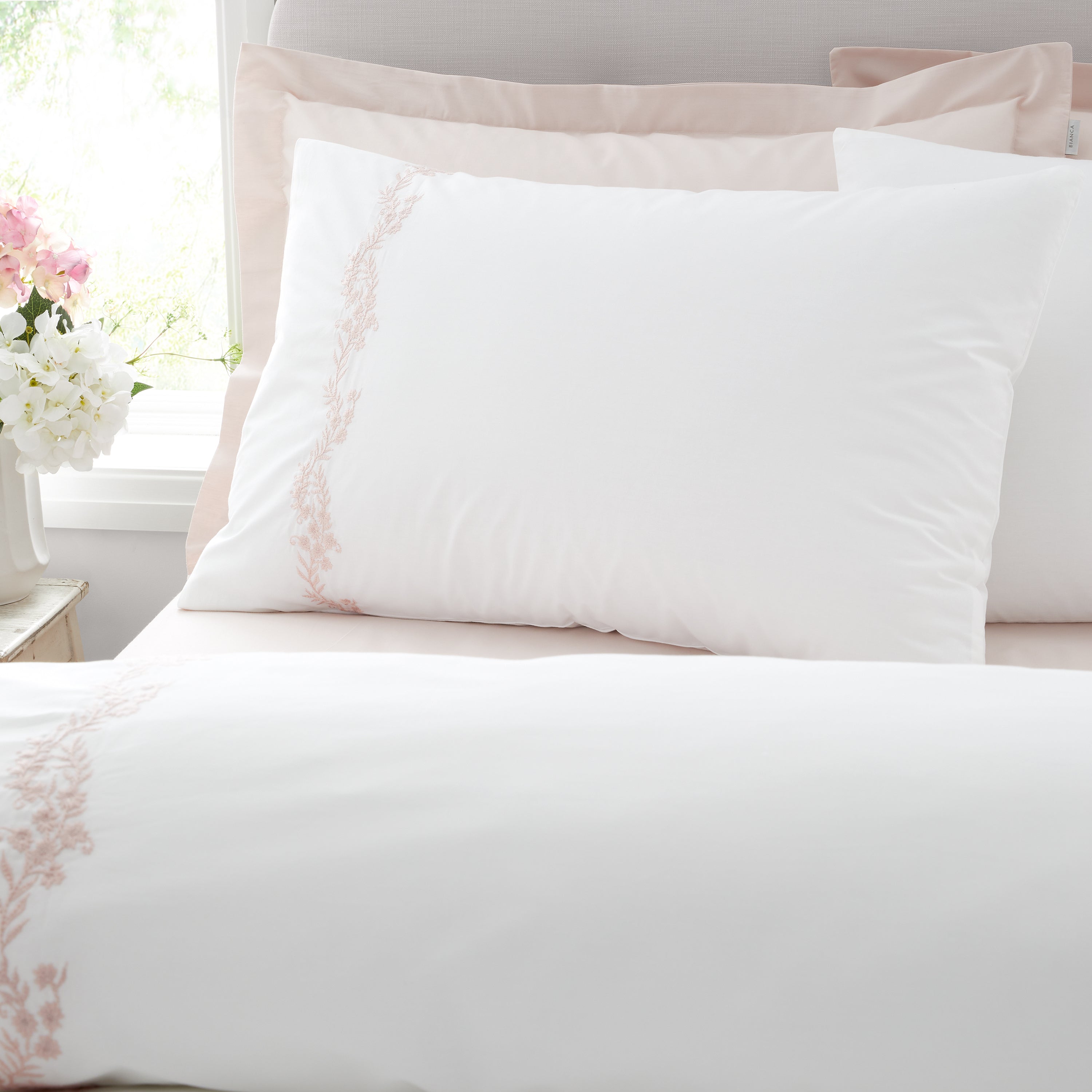 Calm Bedroom Embroidered Floral Cotton Duvet Cover Set