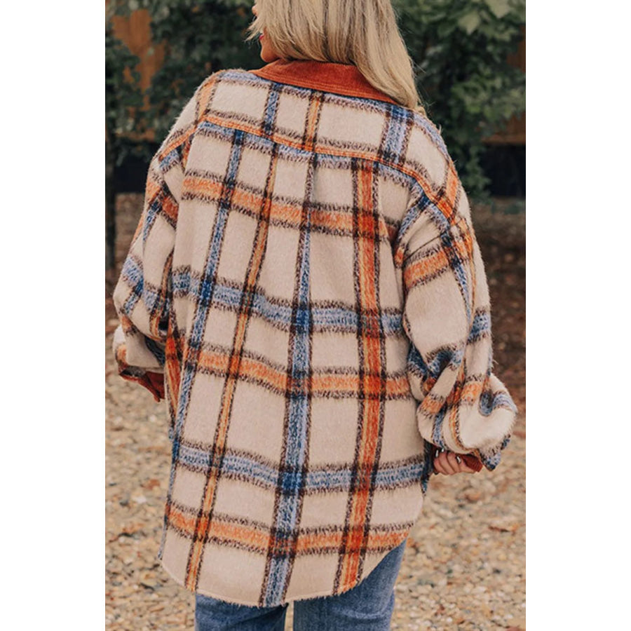 Plus Size Plaid Button Down Jacket