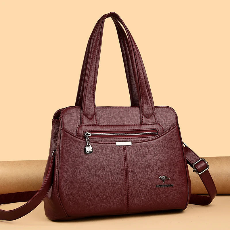 Refined Soft Zip-Top Shoulder Bag