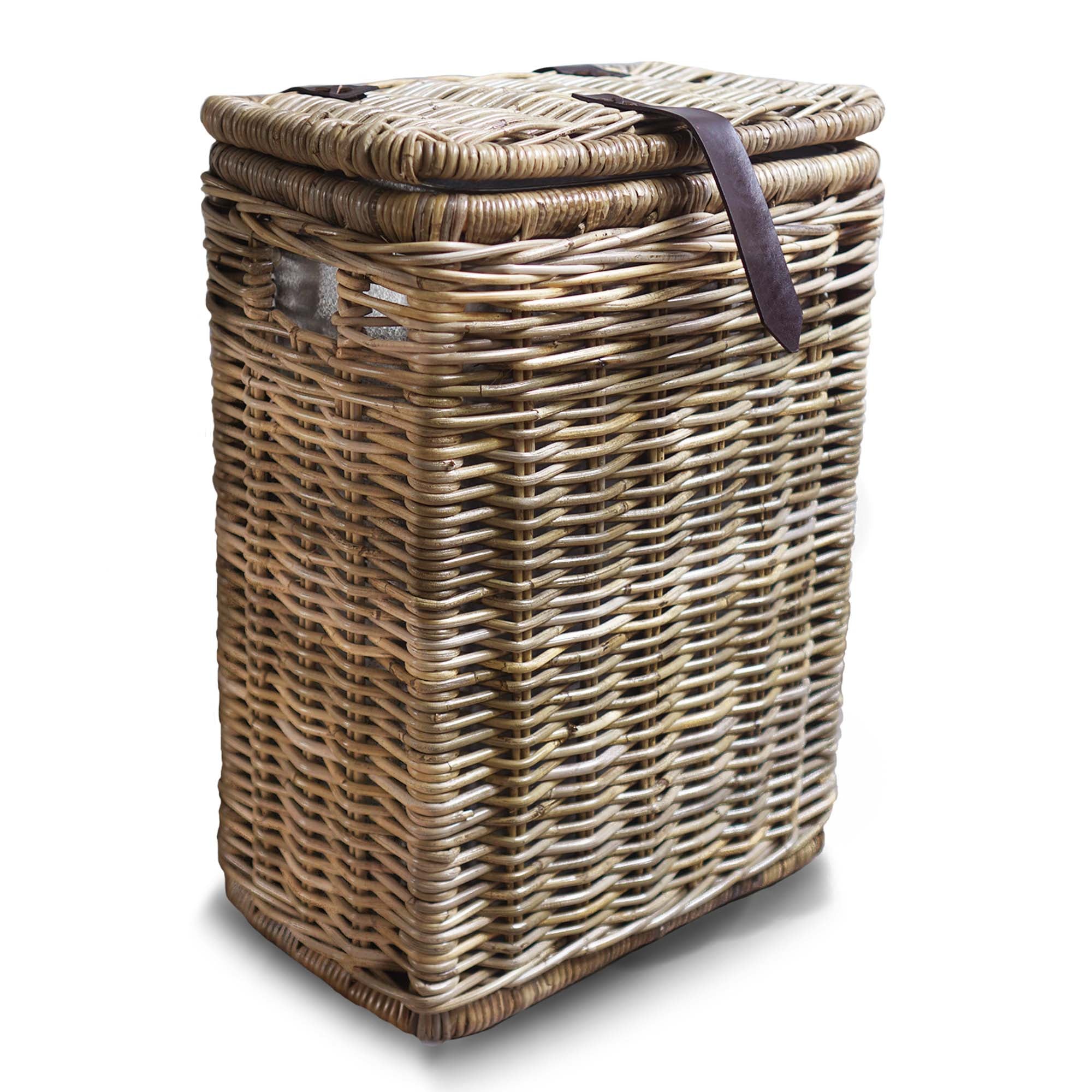 Kubu Wicker Rectangular Kitchen Trash Basket With Metal Liner