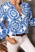 Floral Geometric Print V-Neck Shirt Blouse