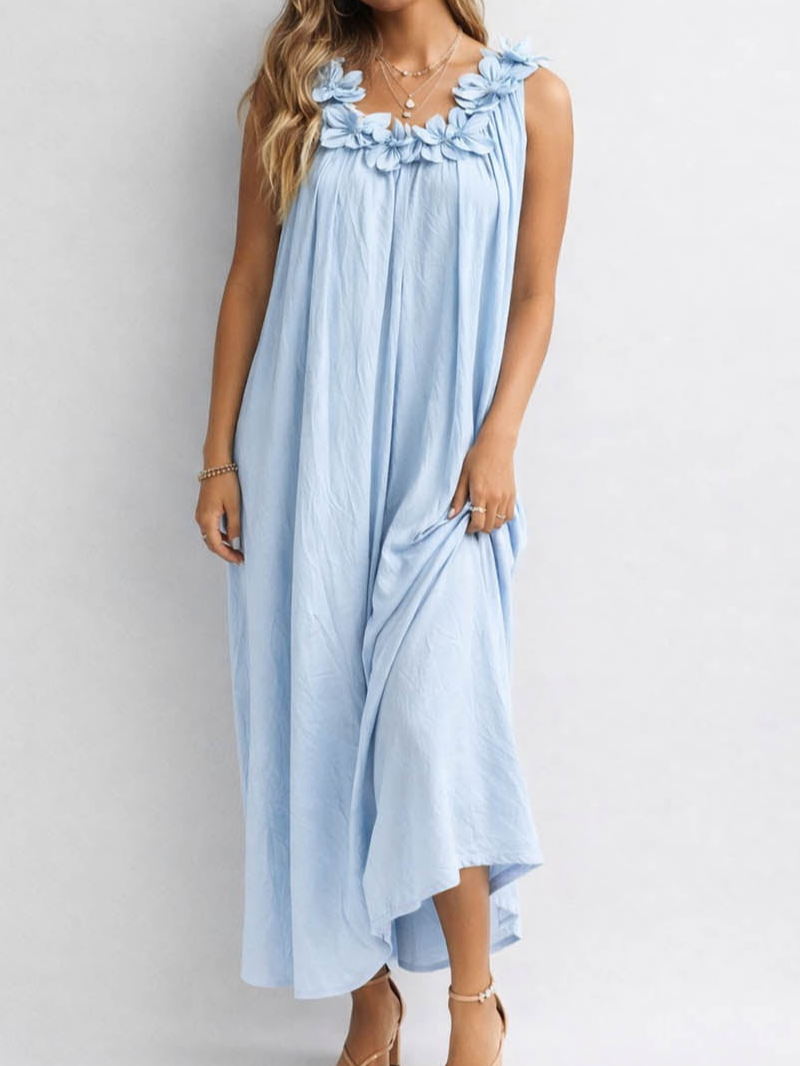 D Beaded Round Neck Sleeveless Maxi Dress