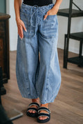 Barrel Drawstring Patch Pocket Myosotis Large Jeans
