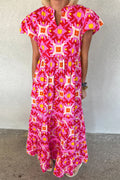 Strawberry Geo Print V-neck Maxi Dress