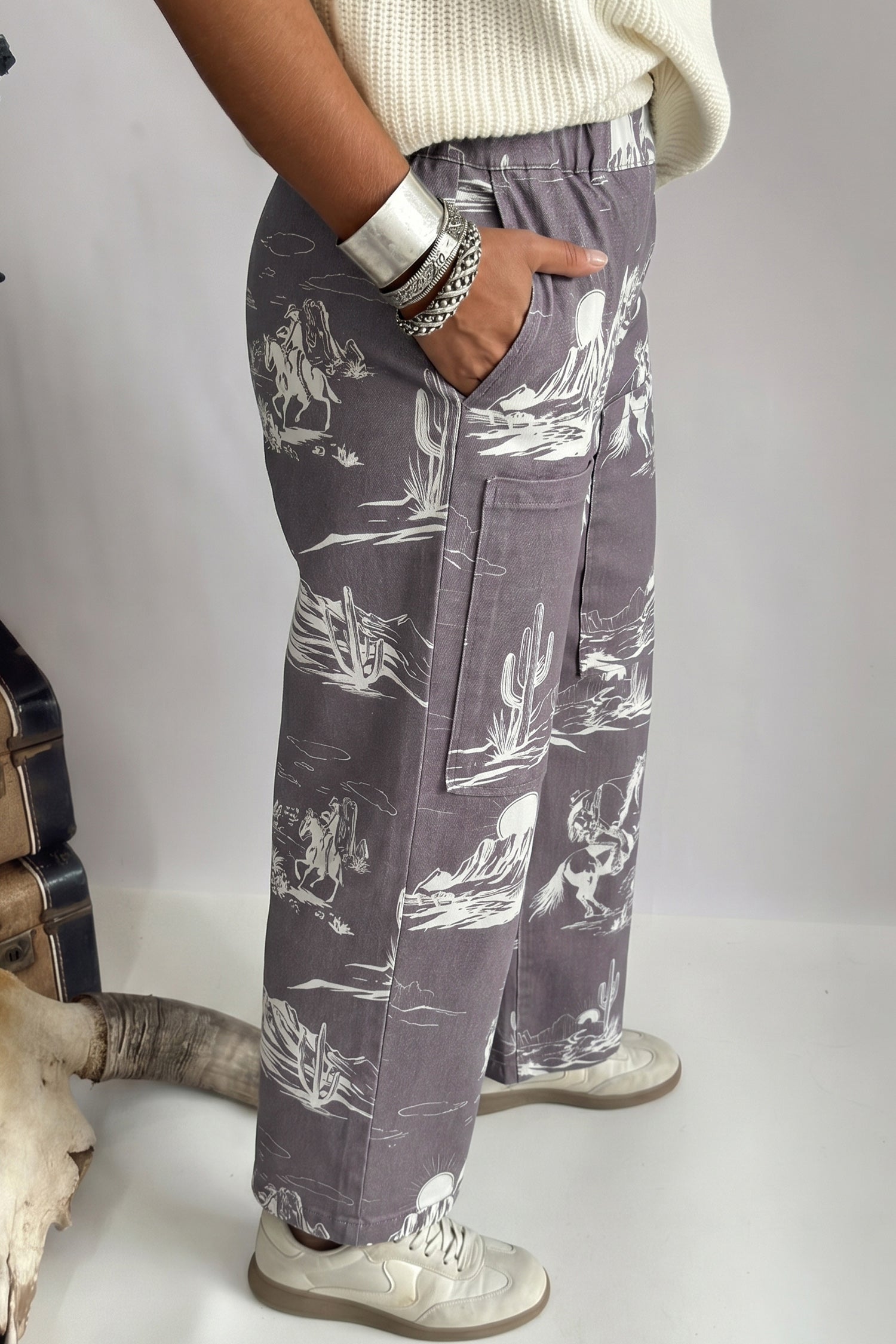 Print Vintage Wild West Riding Printed Jeans