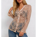 Romantic Sheer Lace V Neck Long Sleeves Blouse