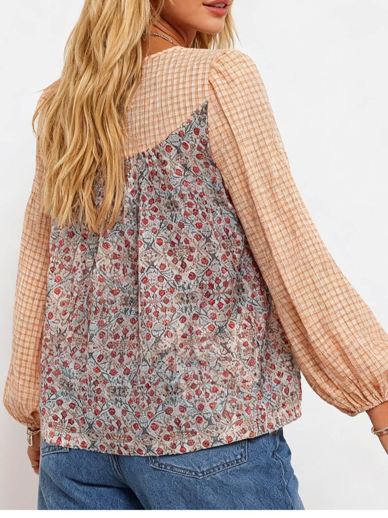 Boho Round Neck Long Sleeves Blouse