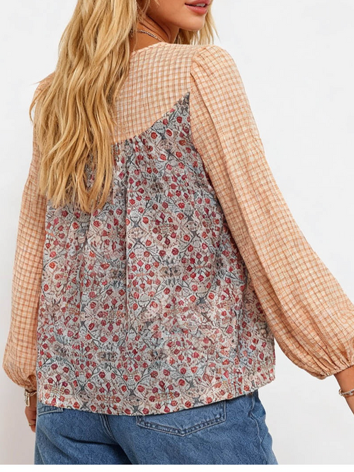 Boho Round Neck Long Sleeves Blouse