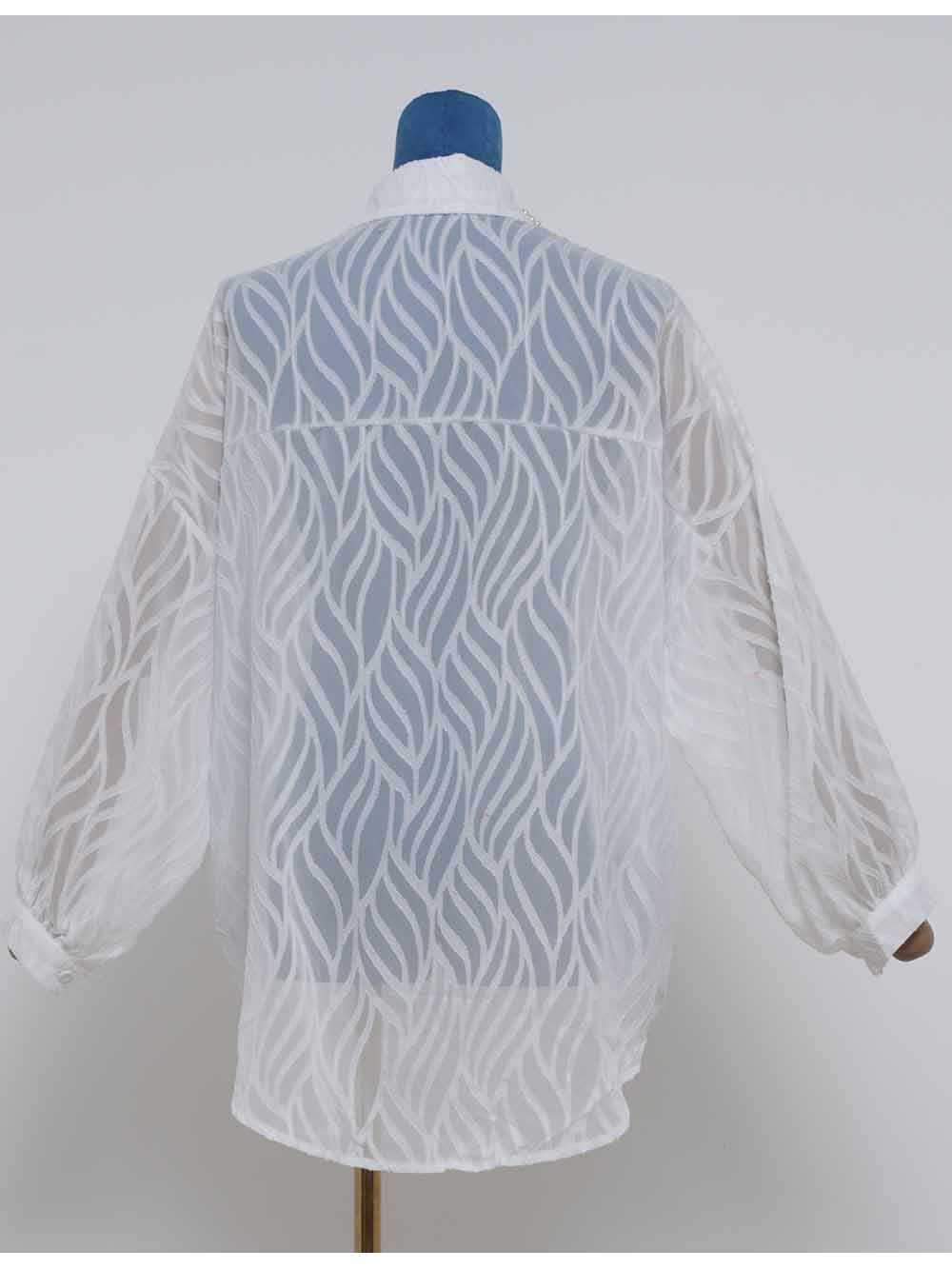 Chic Bead Shirt Collar Lantern Sleeves Jacquard Blouse