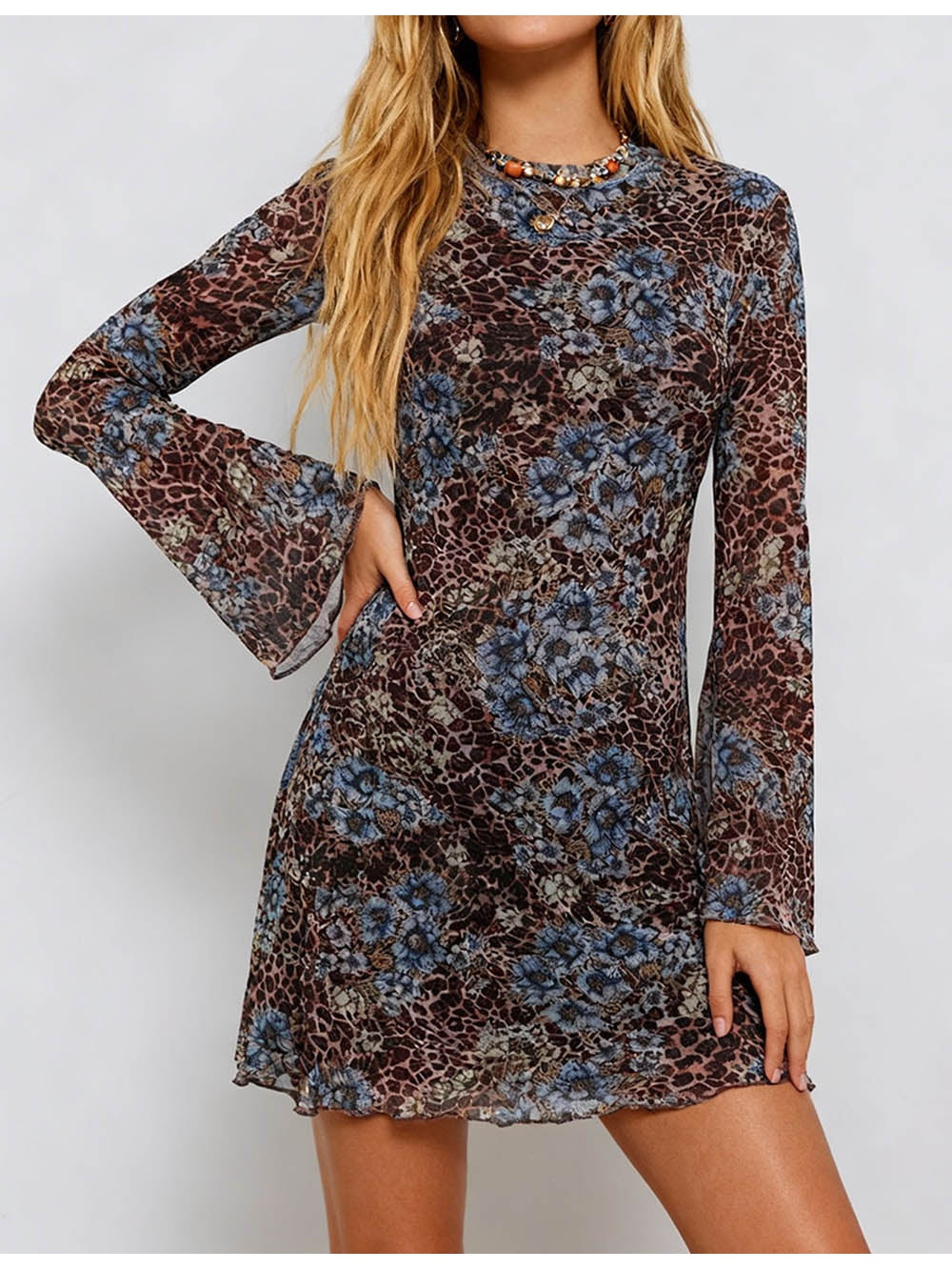 Flared Sleeves Mesh Mini Dress
